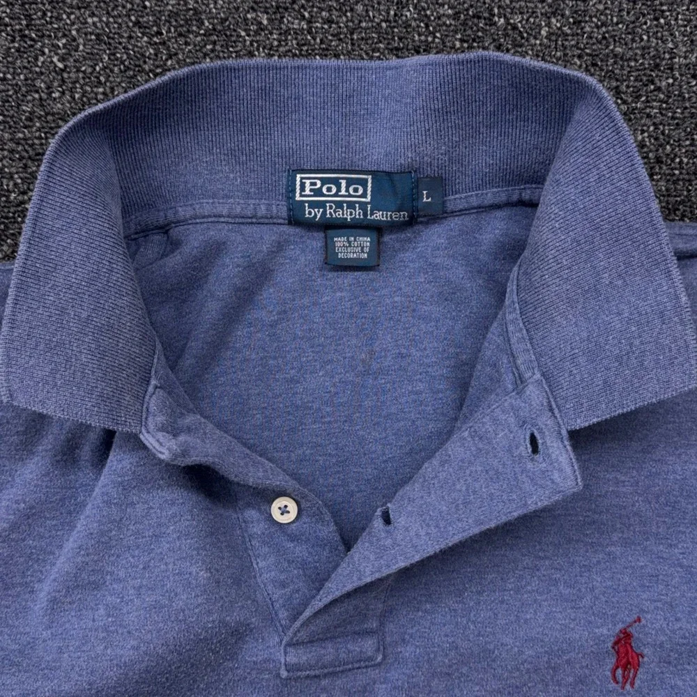 Polo Ralph Lauren Mens Large Blue Heathered Cotton Short Sleeve Polo Shirt L
